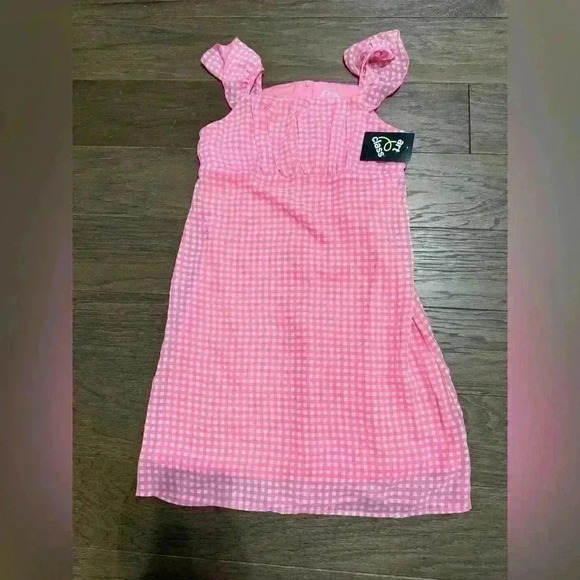 NWT Art Class Girls’ Ruched Bust Flutter Sleeve Strap Chiffon Dress Pink XL - Picture 4 of 6
